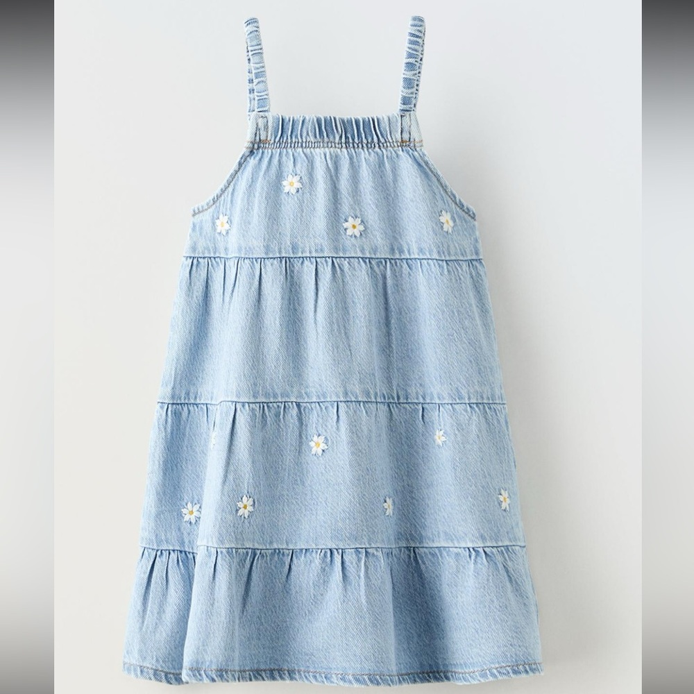 Zara kids flora embroidered denim dress